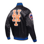 CHAMARRA NEW YORK METS SCRIPT TAIL MENS SATIN JACKET BLACK ROYAL BLUE BLACK en STOCK