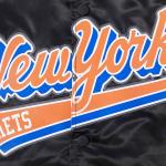 CHAMARRA NEW YORK METS SCRIPT TAIL MENS SATIN JACKET BLACK ROYAL BLUE BLACK en STOCK