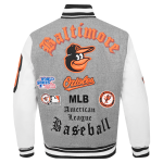 CHAMARRA TIMORE ORIOLES CLASSIC OLD ENGLISH RIB WOOL VARSITY JACKE HEATHER GREY WHITE BLACK en STOCK