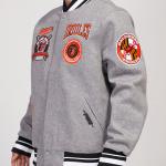 CHAMARRA IMORE ORIOLES CREST EMBLEM RIB WOOL VARSITY JACKET HEATHER GRAY BLACK en STOCK