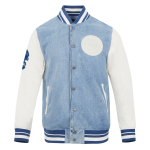 CHAMARRA CHICAGO CUBS VARSITY BLUES MENS DENIM VARSITY JACKET DENIM LINEN en STOCK