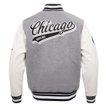CHAMARRA CHICAGO WHITE SOX SCRIPT TAIL MENS RIB WOOL VARSITY HEATHER GREY WHITE BLACK en STOCK
