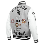 CHAMARRA AGO WHITE SOX OLD ENGLISH RIB WOOL VARSITY JACKET HEATHER GREY WHITE BLACK en STOCK