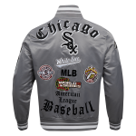CHAMARRA AGO WHITE SOX OLD ENGLISH RIB SATIN JACKET GRAY en STOCK