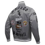 CHAMARRA AGO WHITE SOX OLD ENGLISH RIB SATIN JACKET GRAY en STOCK