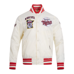 CHAMARRA NESOTA TWINS RETRO CLASSIC M RIB SATIN JACKET EGGSHELL RED en STOCK