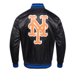 CHAMARRA NEW YORK METS SCRIPT TAIL MENS SATIN JACKET BLACK ROYAL BLUE BLACK en STOCK