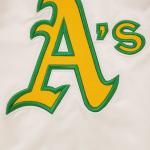 CHAMARRA AND ATHLETICS RETRO CLASSIC RIB SATIN JACKET EGGSHELL KELLY GREEN en STOCK