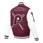 CHAMARRA ADELPHIA PHILLIES RETRO MASH UP RIB WOOL VARSITY JACKET WINE WHITE en STOCK