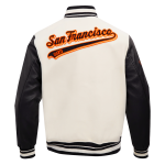 CHAMARRA SAN FRANCISCO GIANTS SCRIPT TAIL MENS RIB WOOL VARSITY EGGSHELL BLACK en STOCK