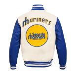 CHAMARRA TTLE MARINERS RETRO CLASSIC RIB WOOL VARSITY JACKET EGGSHELL ROYAL BLUE en STOCK